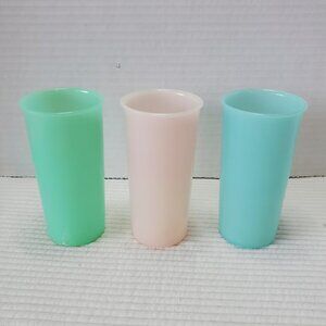 3 Tupperware Pastel Tumbler Cups 1970s Pink Green Blue 4.5x2 6oz Pastel Small